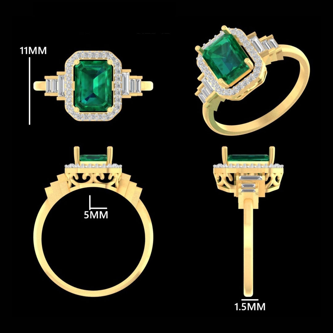 Emerald Cut Natural Emerald Diamond Ring