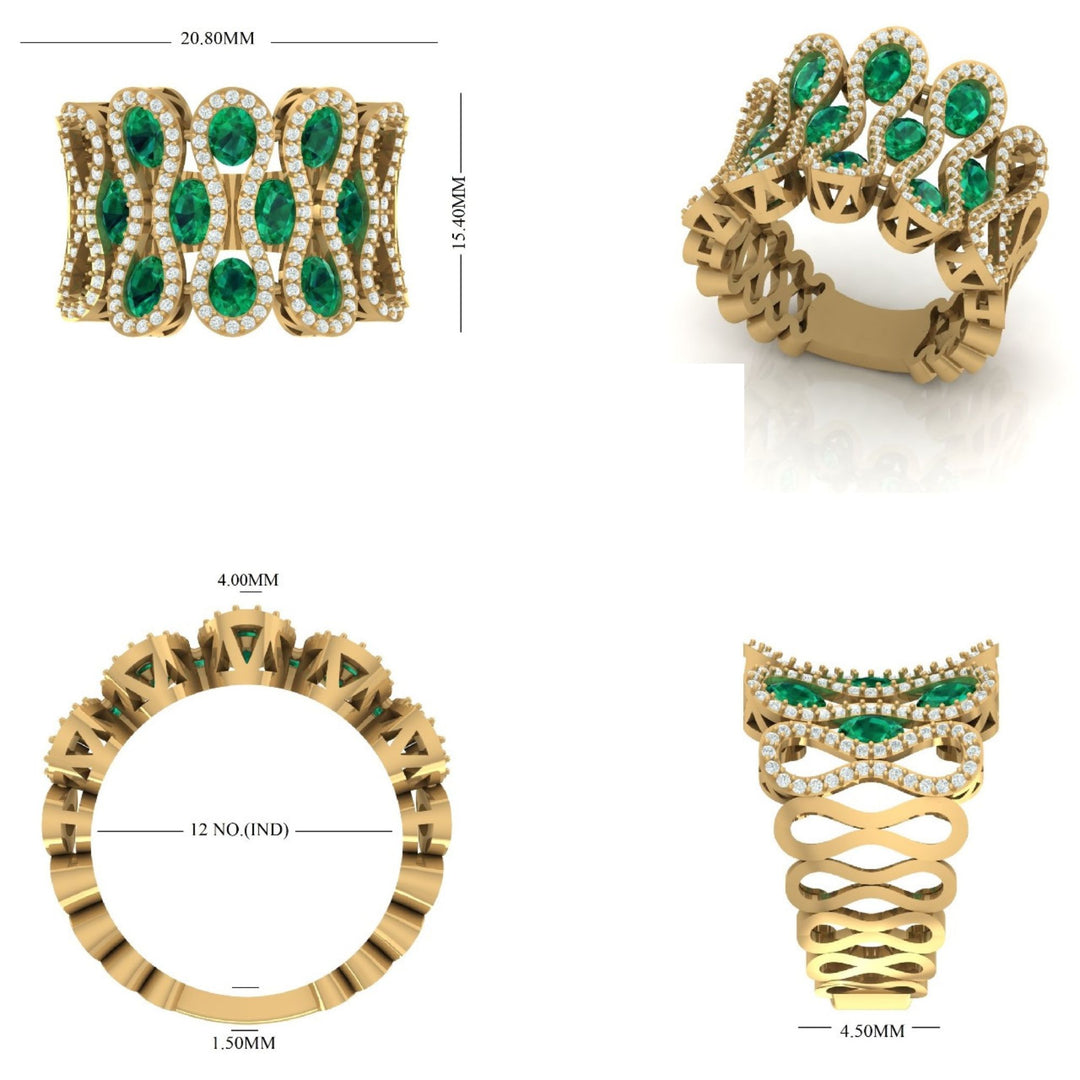 Emerald Wide Band Diamond Ring