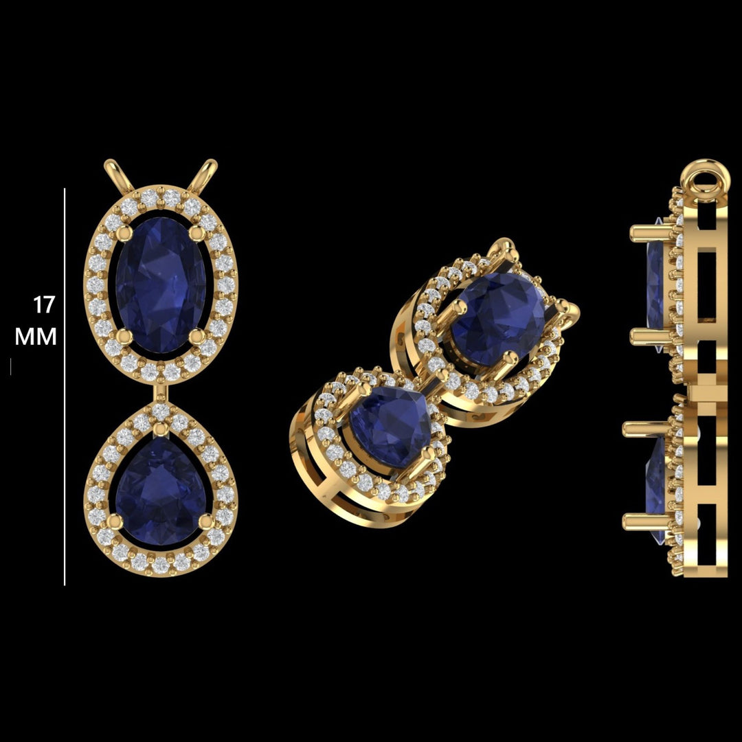 Oval Blue Sapphire Halo Necklace