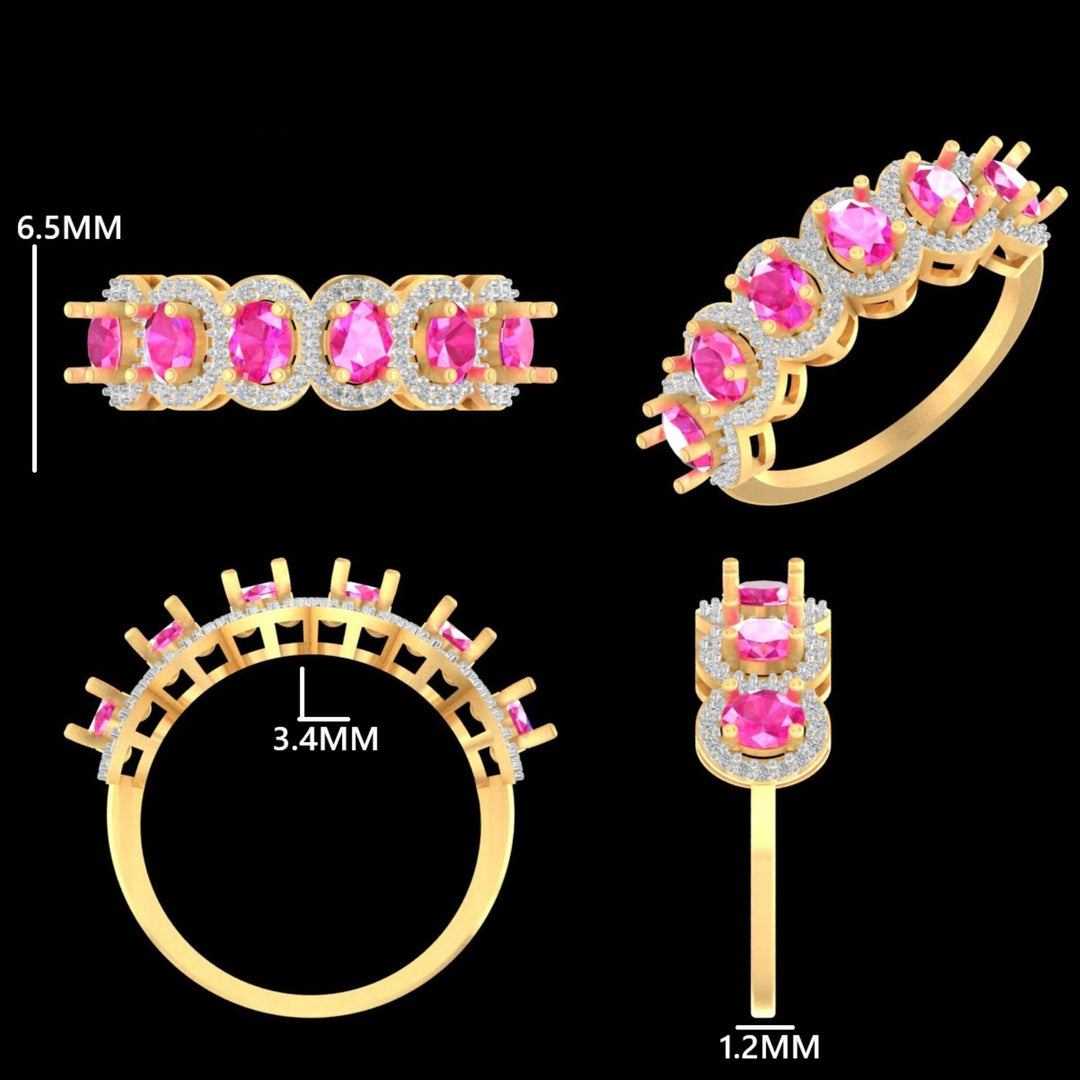 Oval Pink Sapphire Eternity Diamond Band Ring