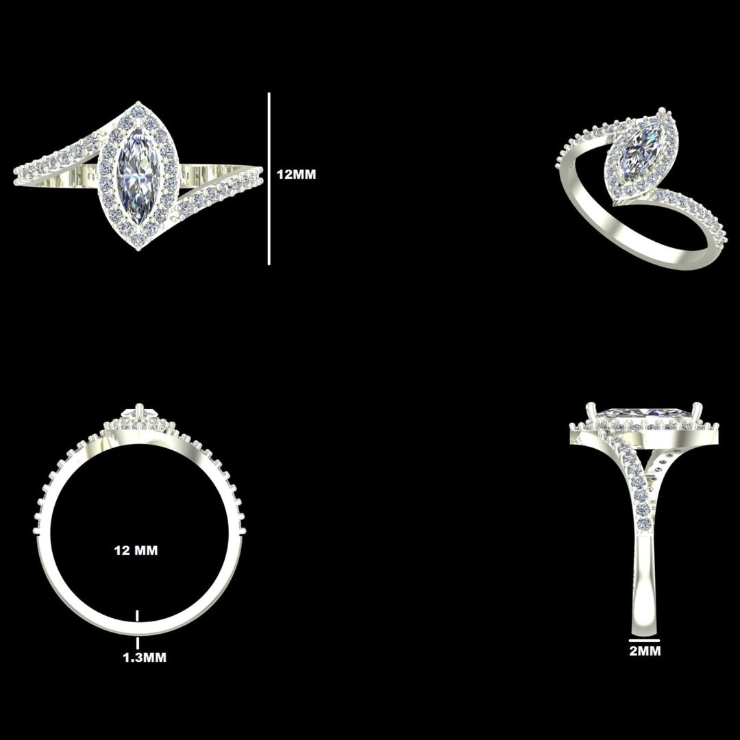 Marquise Halo Diamond Bypass Ring