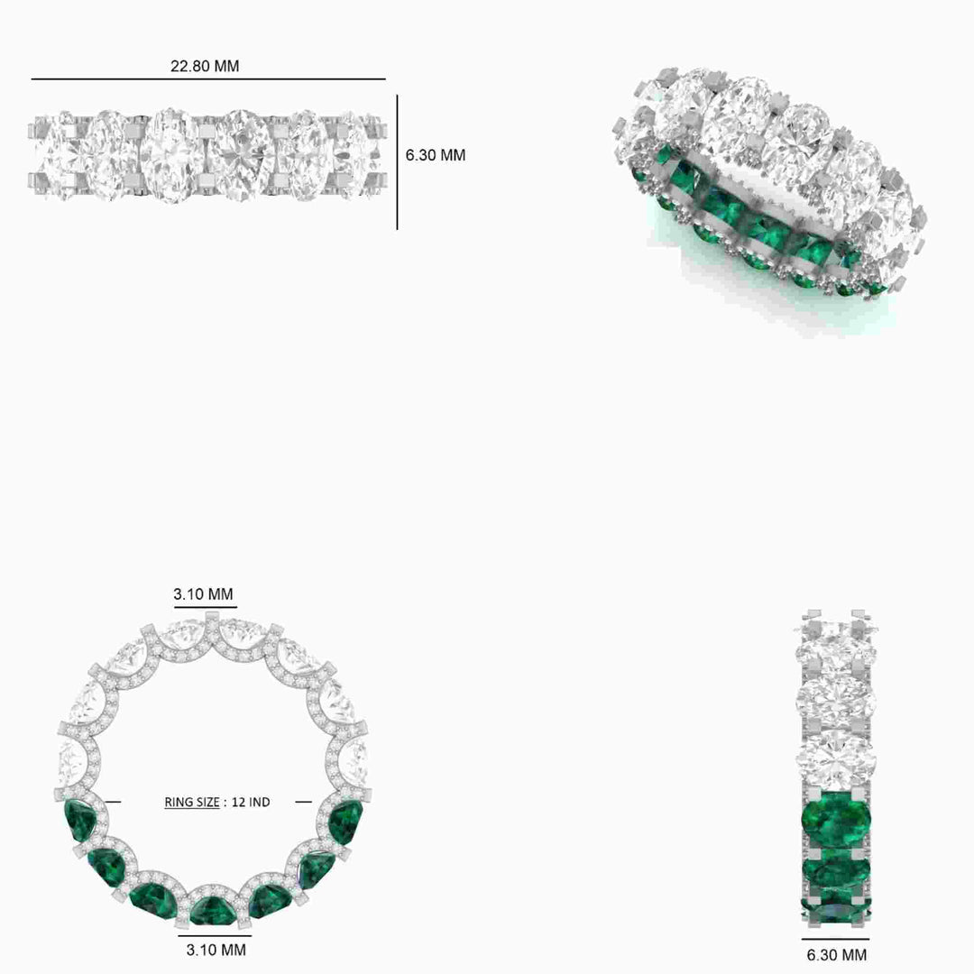Oval Emerald Diamond Eternity Band Ring