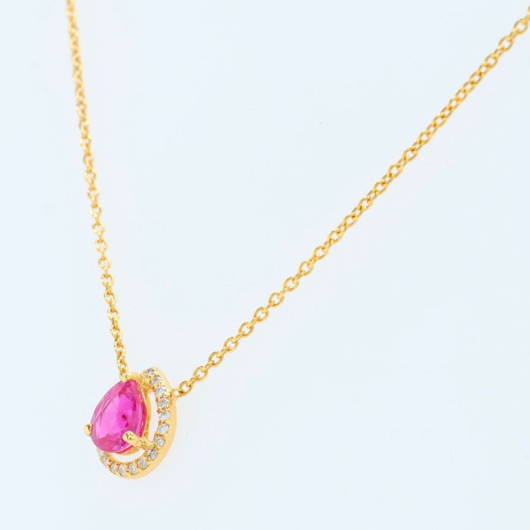 Pear ruby halo diamond necklace