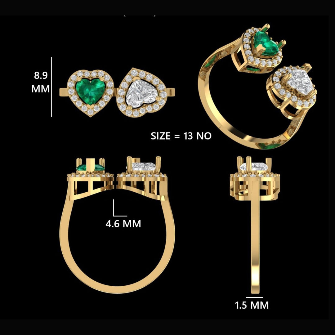 Emerald Heart & Diamond Heart Ring
