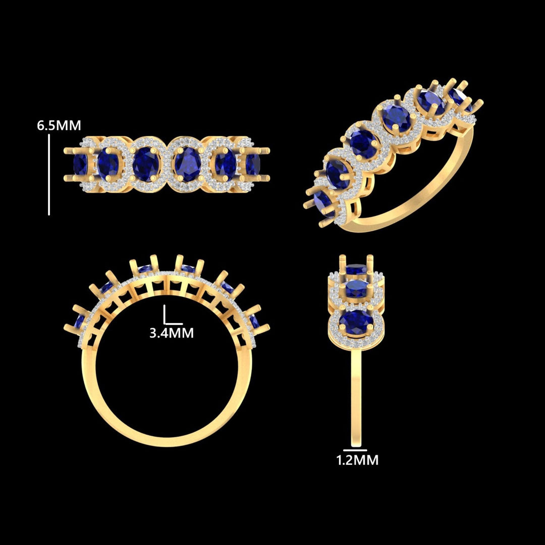 Oval Sapphire Halo Diamond Eternity Ring