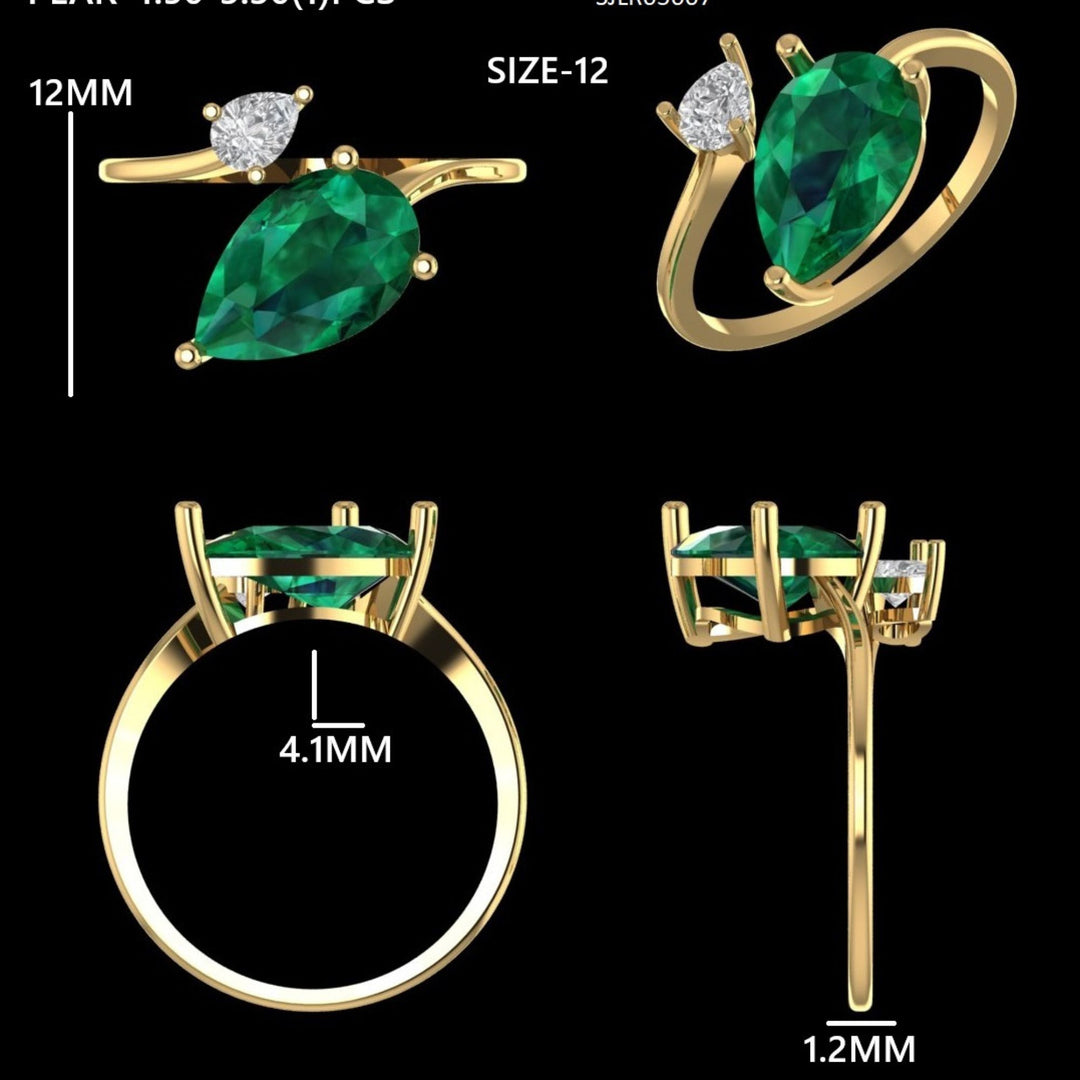 Emerald Diamond Bypass Ring