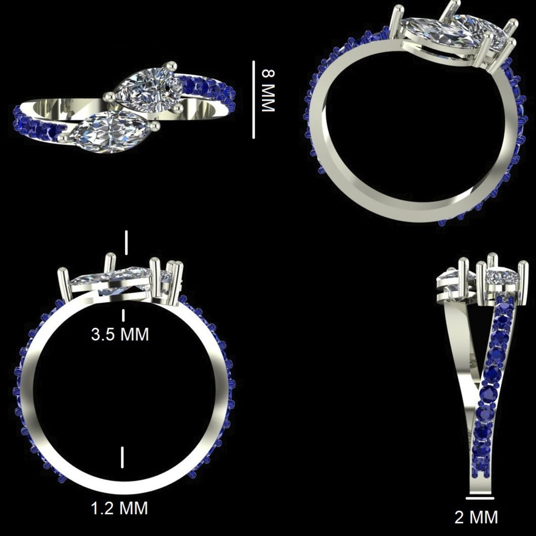 Teardrop Diamond Sapphire Bypass Ring