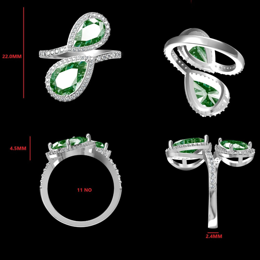 Emerald Halo Diamond Bypass Ring