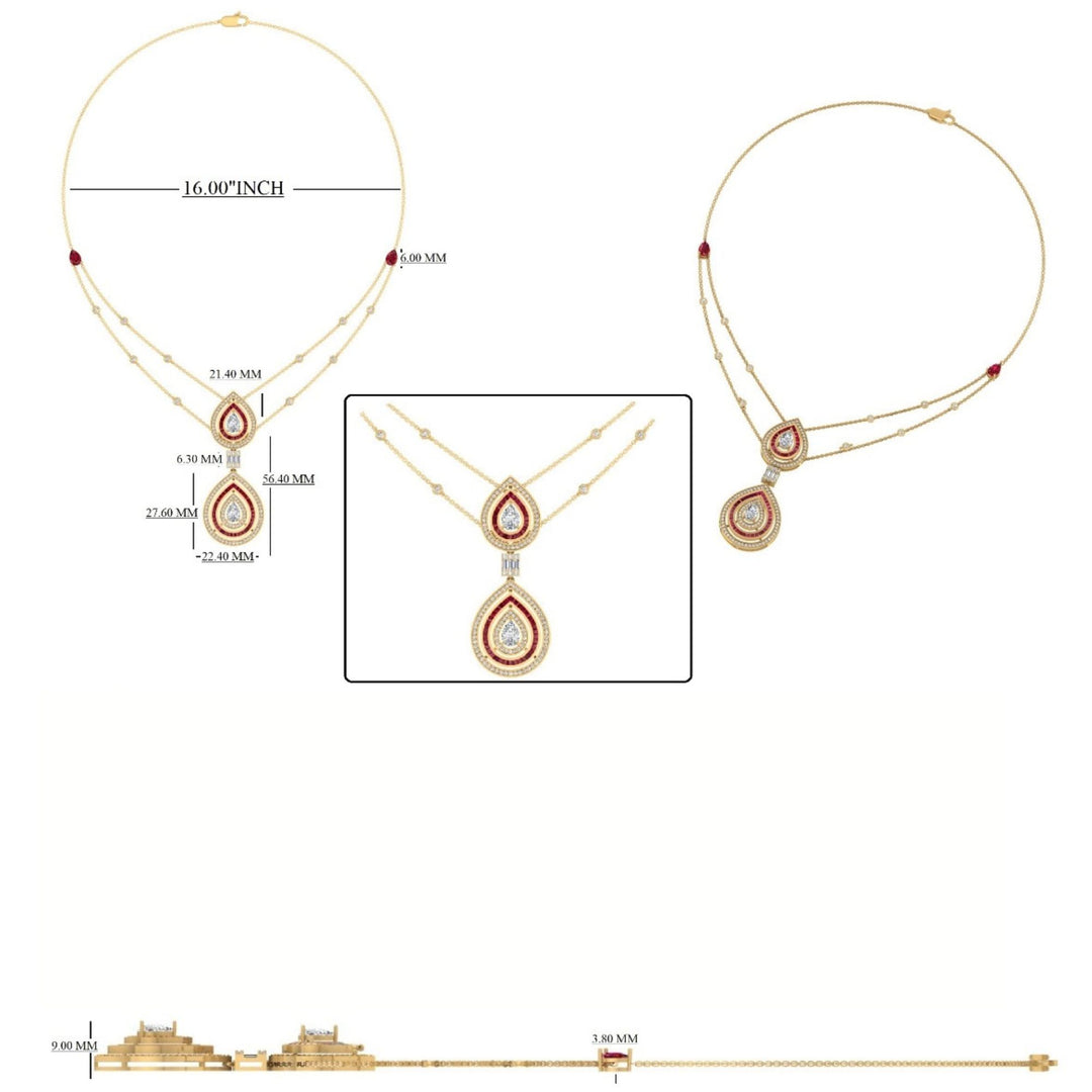 Pear Diamond Ruby Stacking Necklace