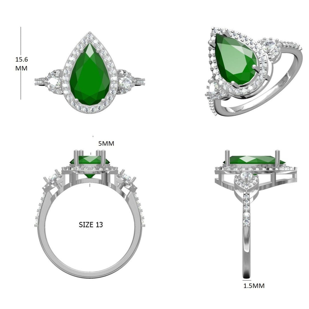 Pear Emerald Halo Diamond Ring