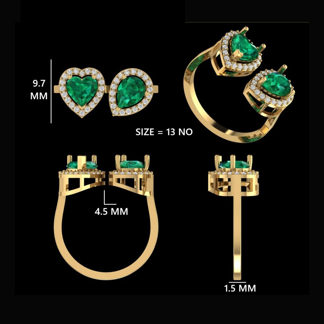 Heart and Pear Emerald Diamond Ring