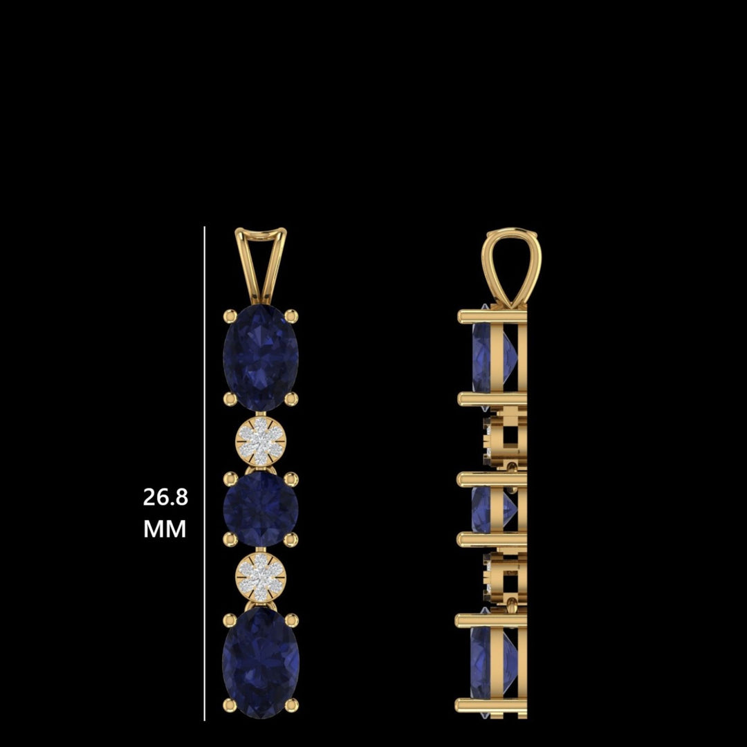 Blue Sapphire Pendant Necklace, 14k Solid Gold, Natural Diamonds, Gemstone Drop Chain, Certified Jewelry