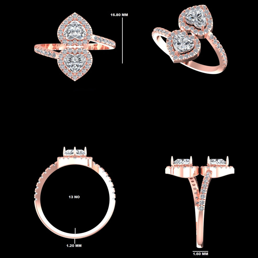 Double Heart Diamond Bypass Ring