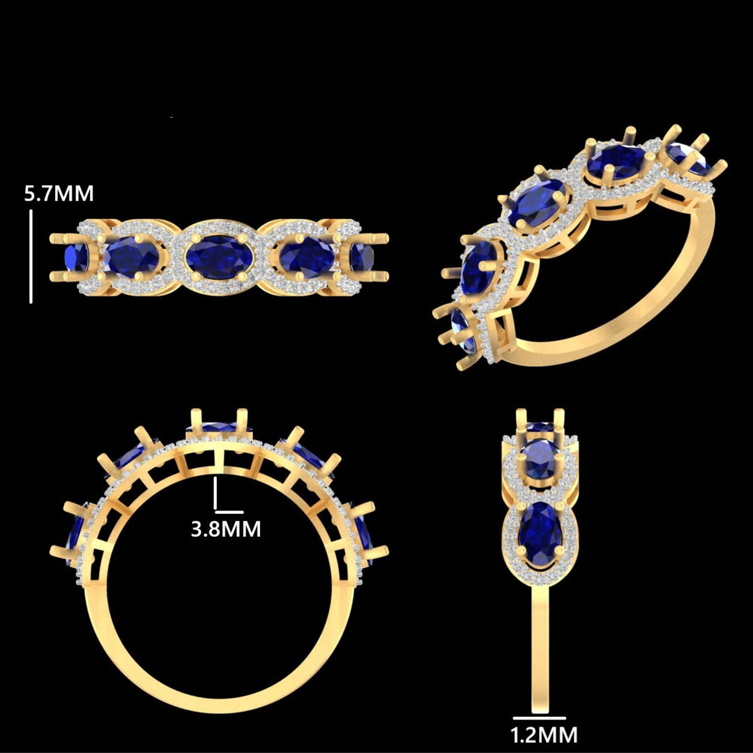 Oval Sapphire Halo Diamond Eternity Band Ring