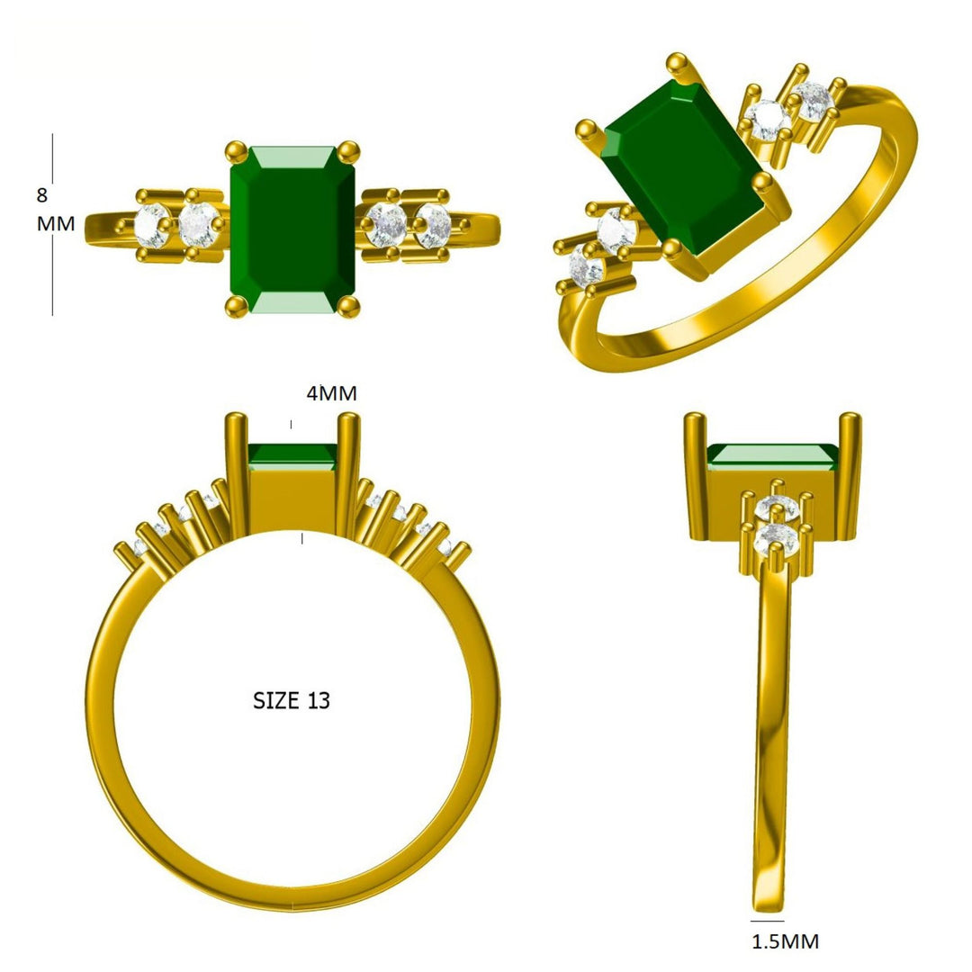 Natural Emerald Cut Emerald Diamond Ring