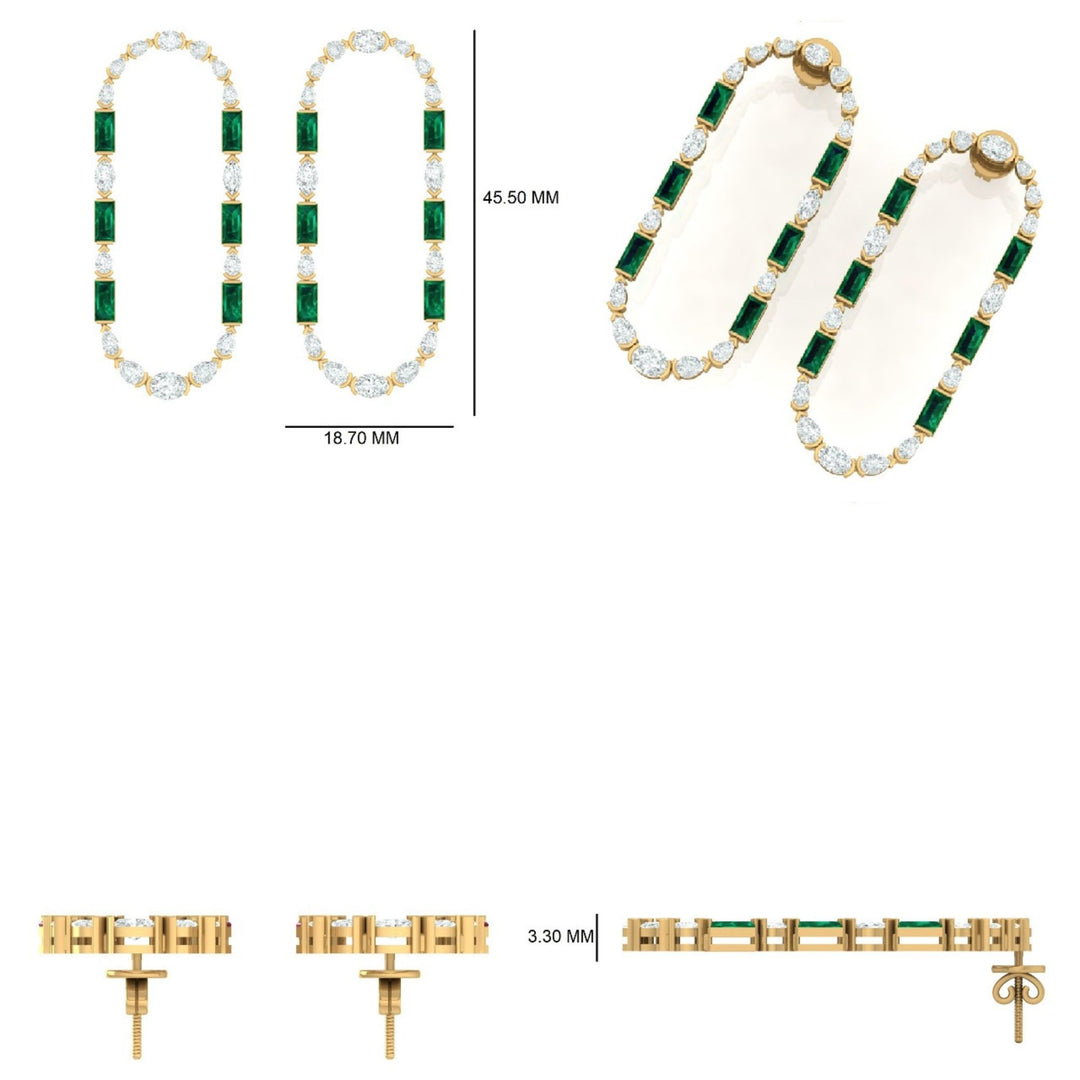 Emerald Diamond Hoop Earrings