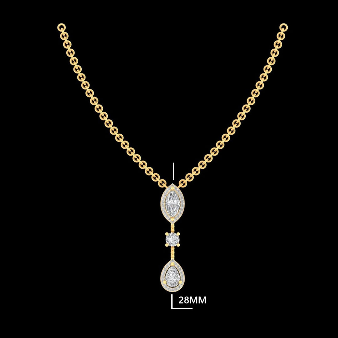 Three Stone Halo Diamond Pendant Necklace