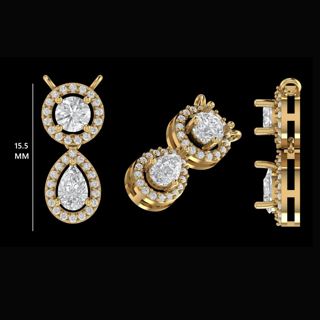 Round Pear Halo Diamond Drop Necklace