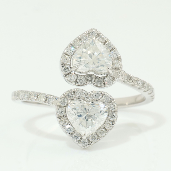 Double Heart Diamond Bypass Ring