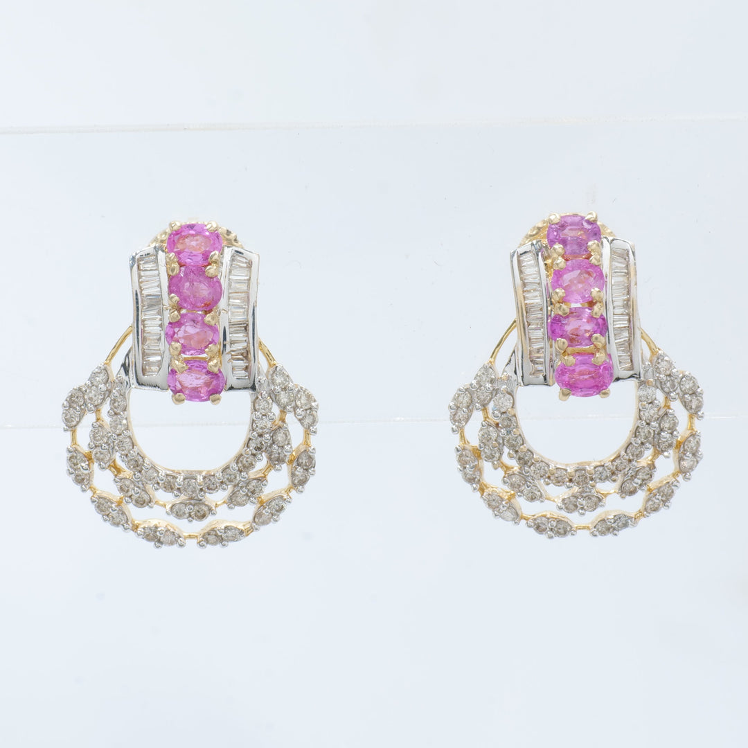 Pink Sapphire Diamond Studs Earrings