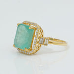 Load image into Gallery viewer, Green Emerald Cut Halo Diamond Ring
