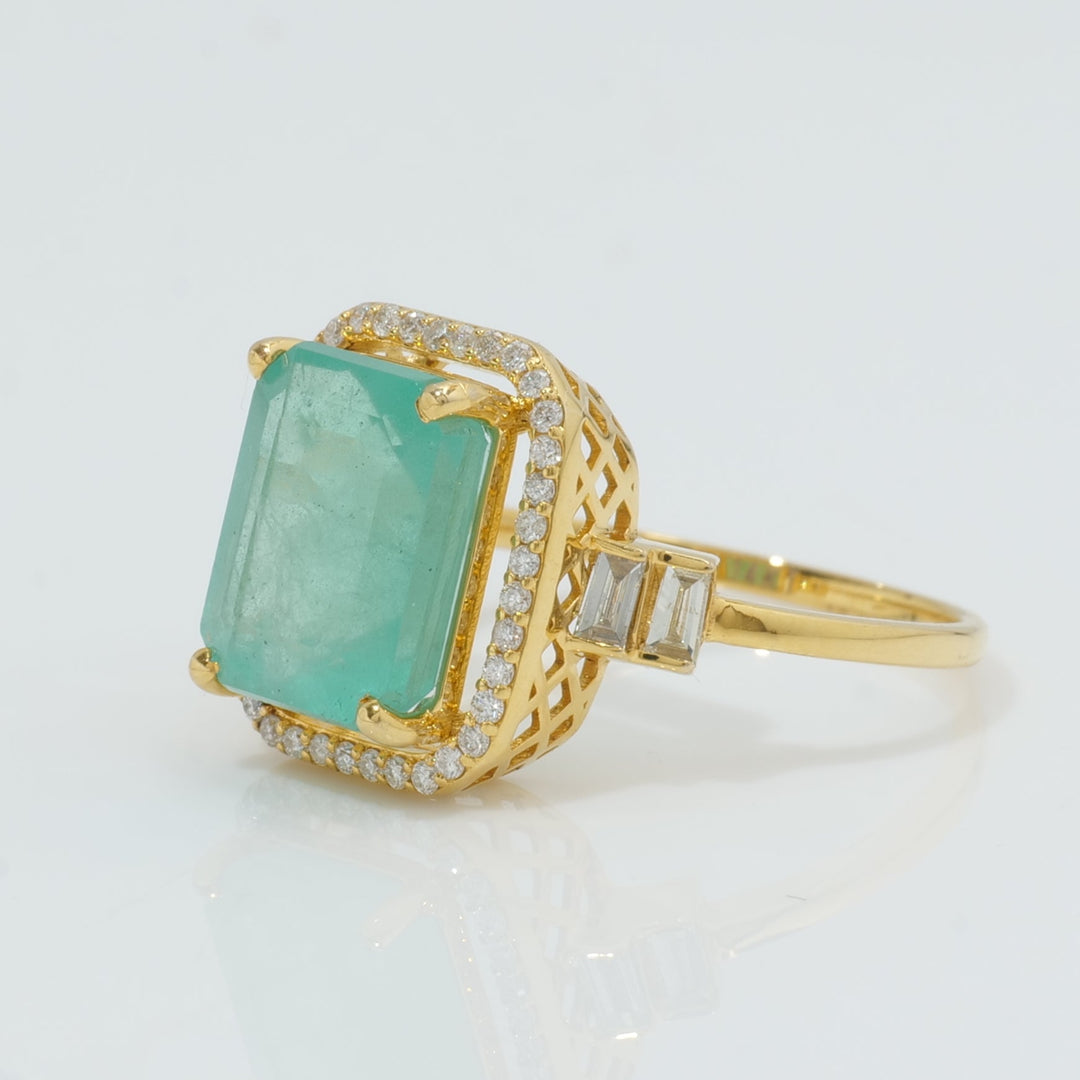 Green Emerald Cut Halo Diamond Ring