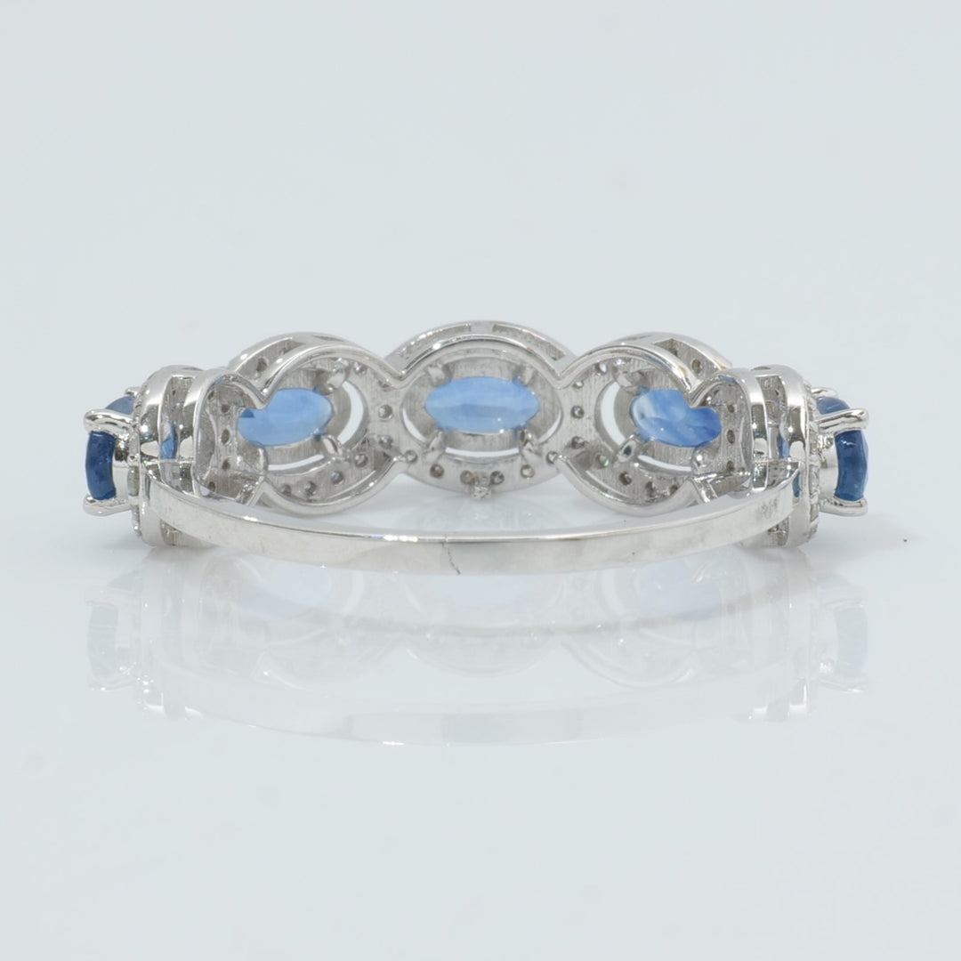 Oval Sapphire Halo Diamond Eternity Band Ring