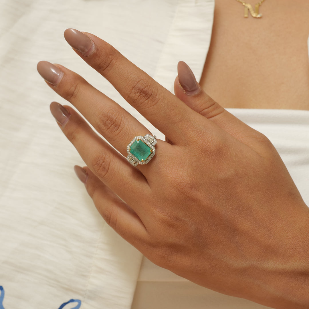Emerald Cut Halo Ring