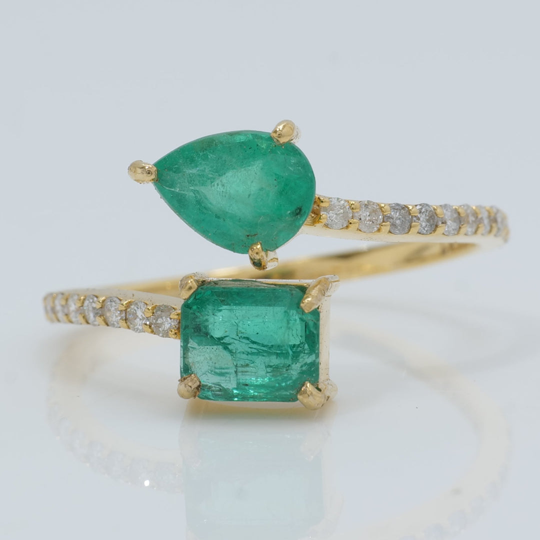 Bypass Emerald Diamond Ring