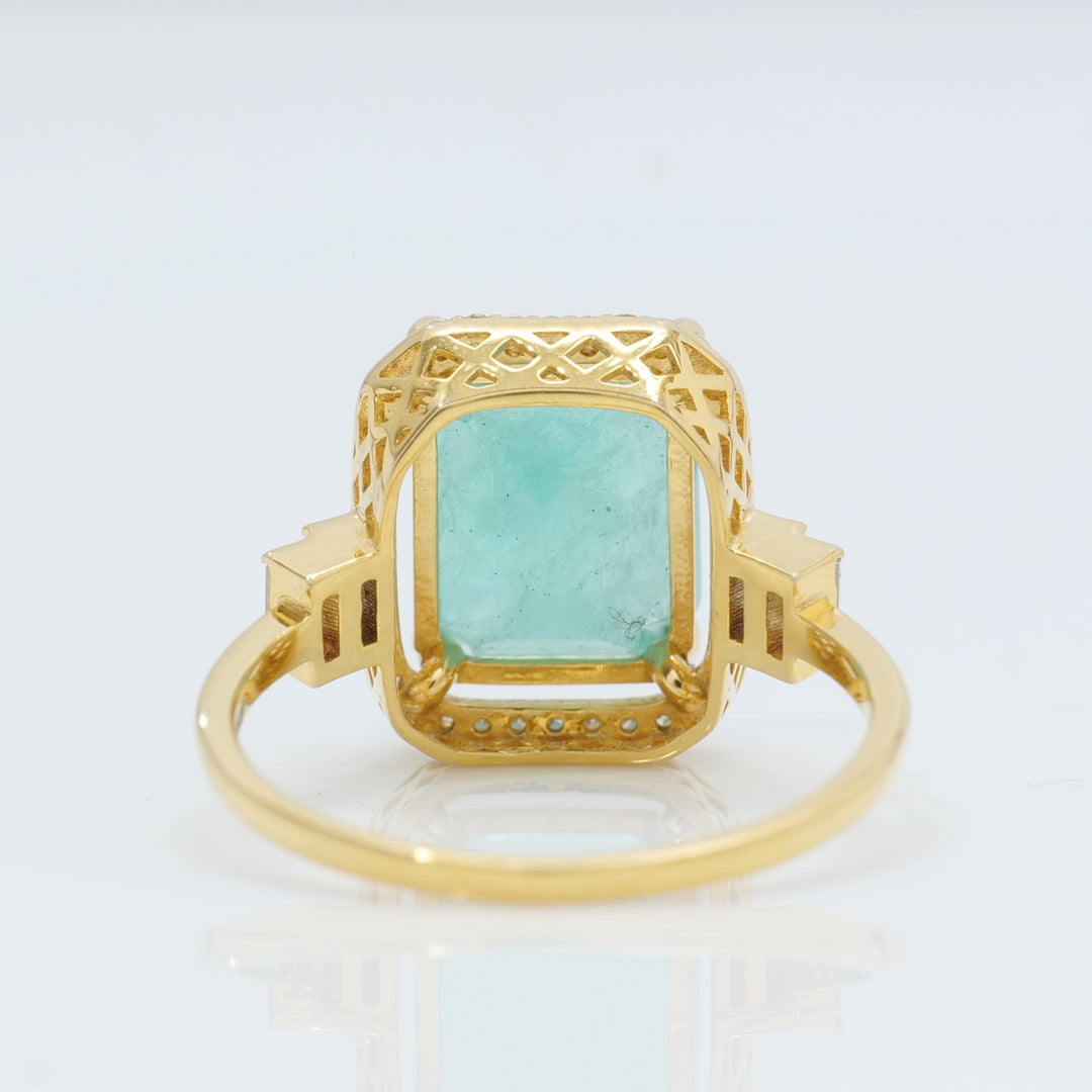 Green Emerald Cut Halo Diamond Ring
