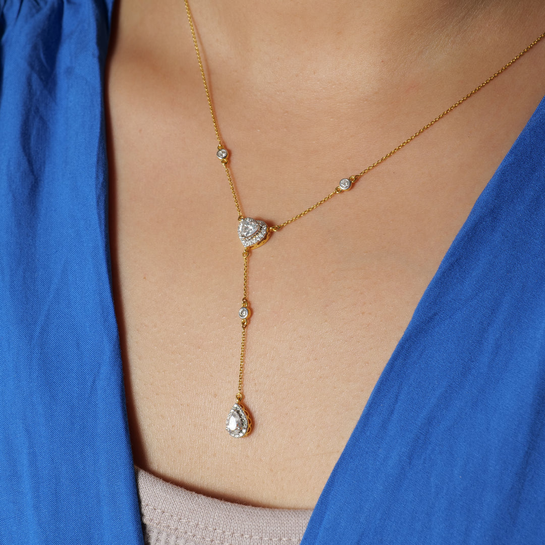 Heart Pear Diamond Drop Lariat Necklace