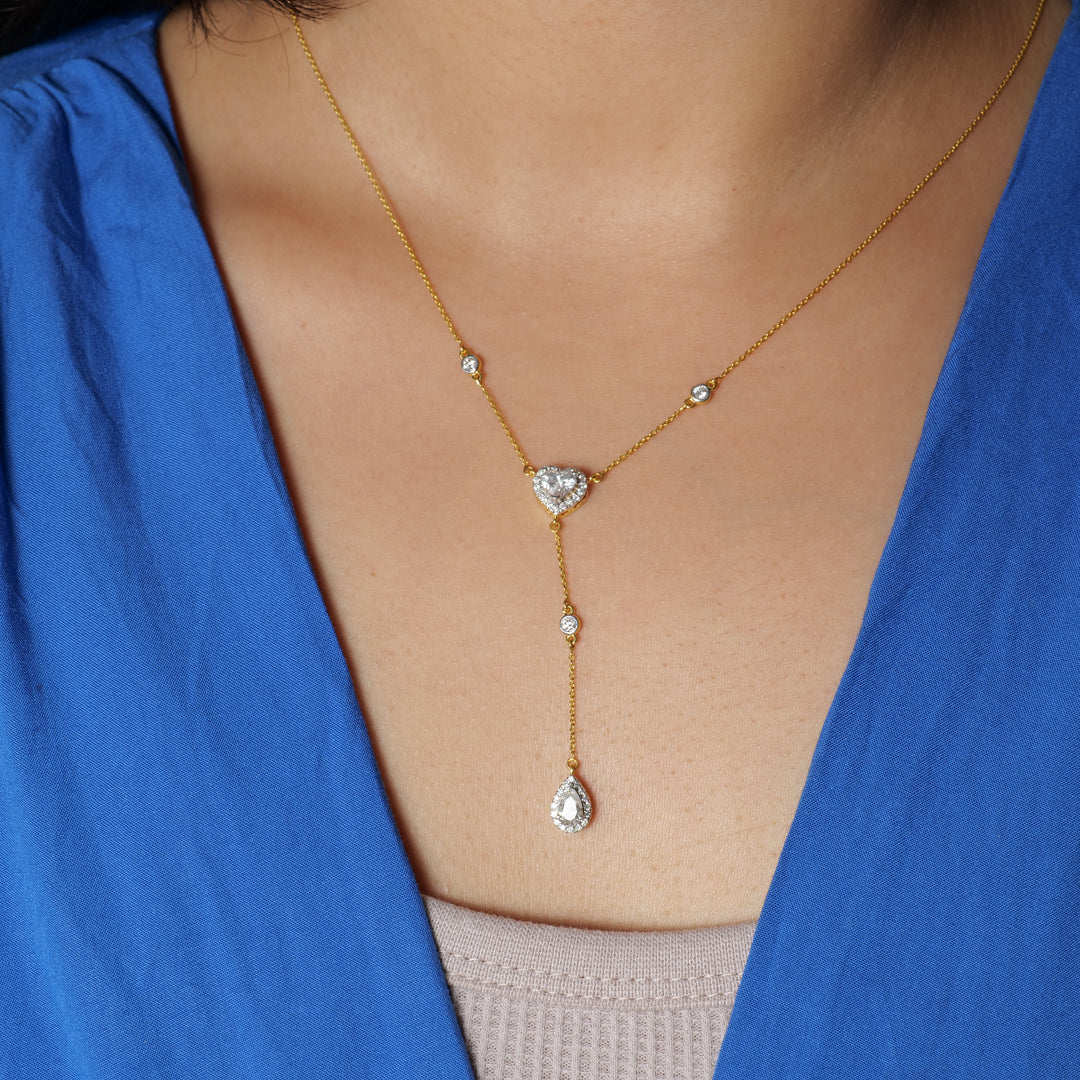 Heart Pear Diamond Drop Lariat Necklace