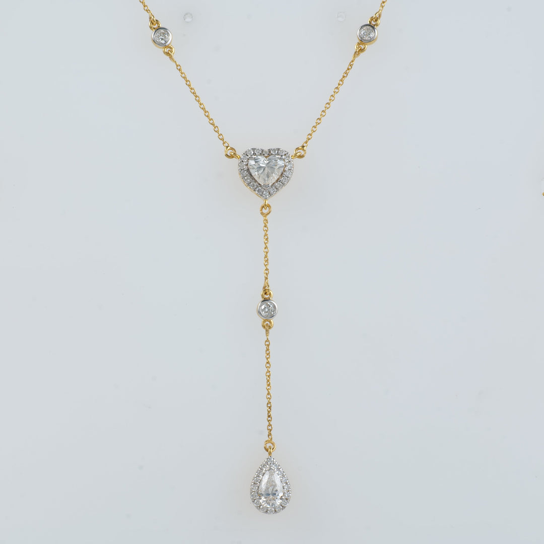 Heart Pear Diamond Drop Lariat Necklace