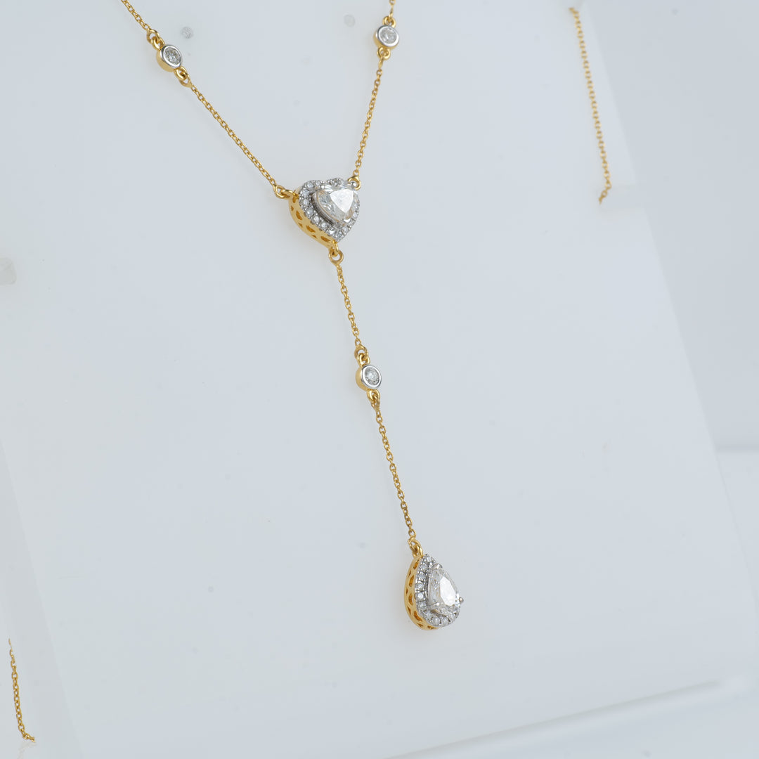 Heart Pear Diamond Drop Lariat Necklace