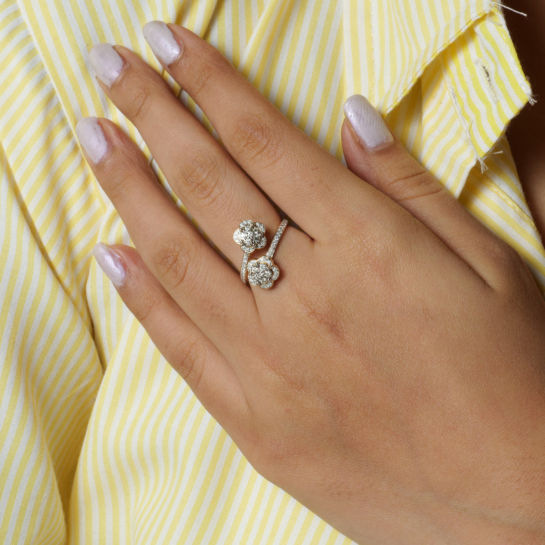 Double Floral Bypass Diamond Ring