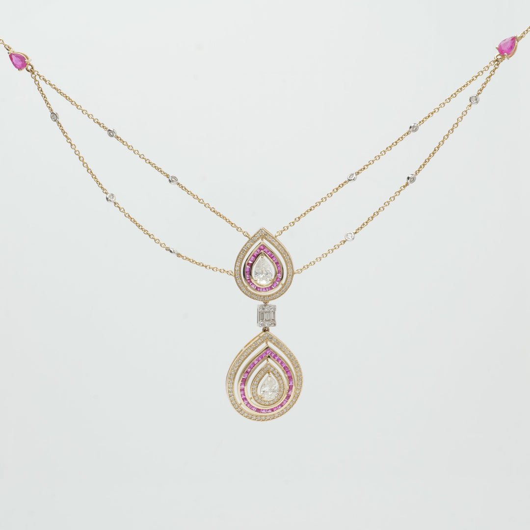 Pear Diamond Ruby Stacking Necklace