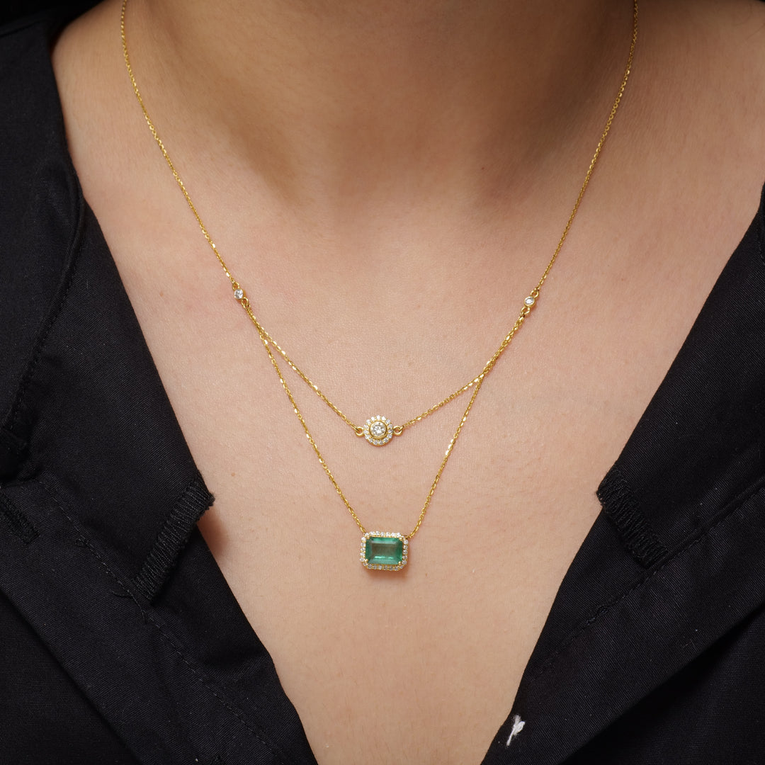 Layered Emerald Diamond Necklace