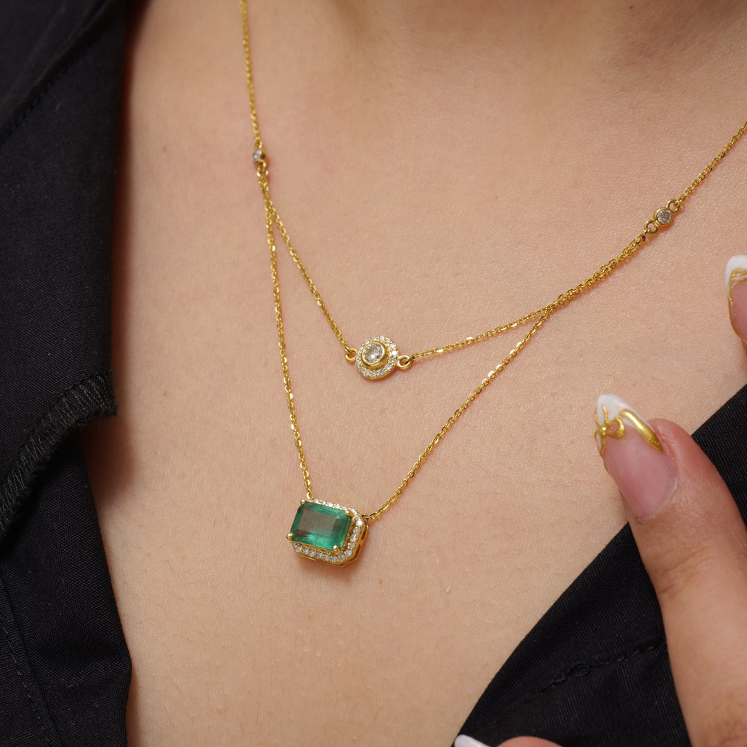 Layered Emerald Diamond Necklace
