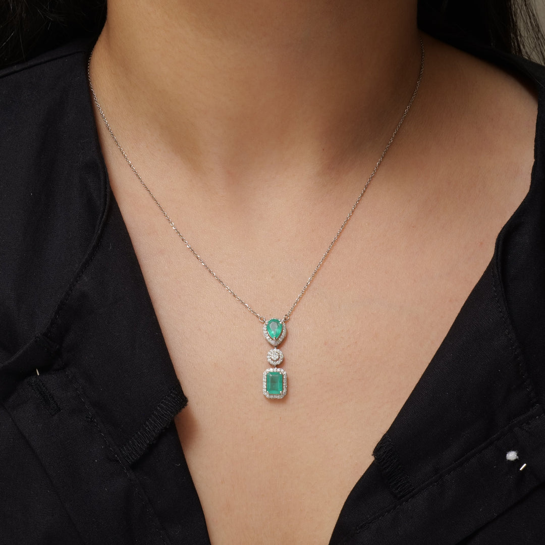 Emerald Drop Diamond Pendant Necklace