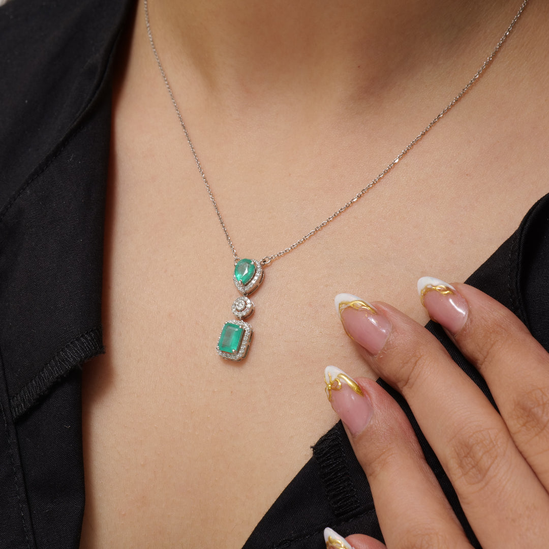 Emerald Drop Diamond Pendant Necklace