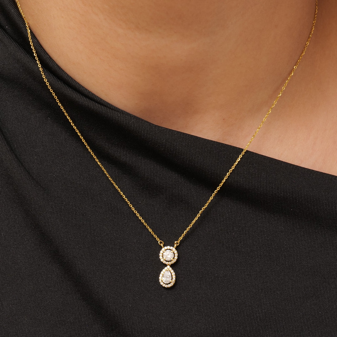 Round Pear Halo Diamond Drop Necklace
