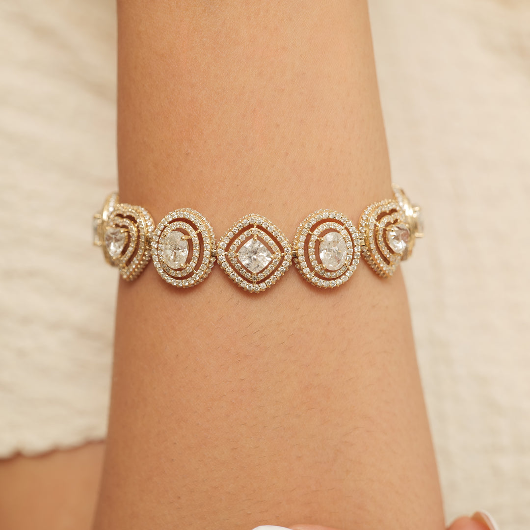 Multi Shape Diamond Double Halo Bracelet