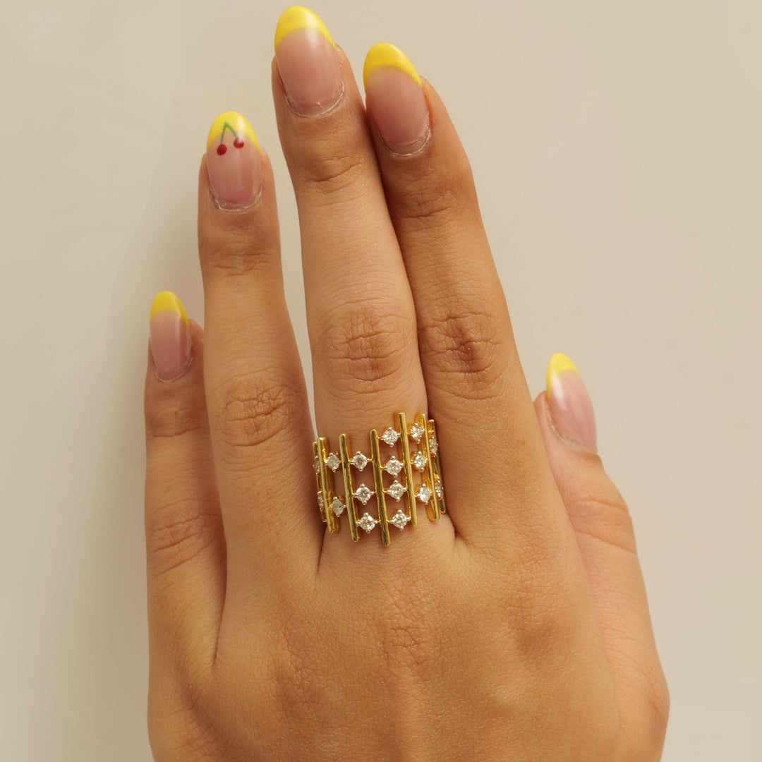 Geometric Diamond Wide Band Ring