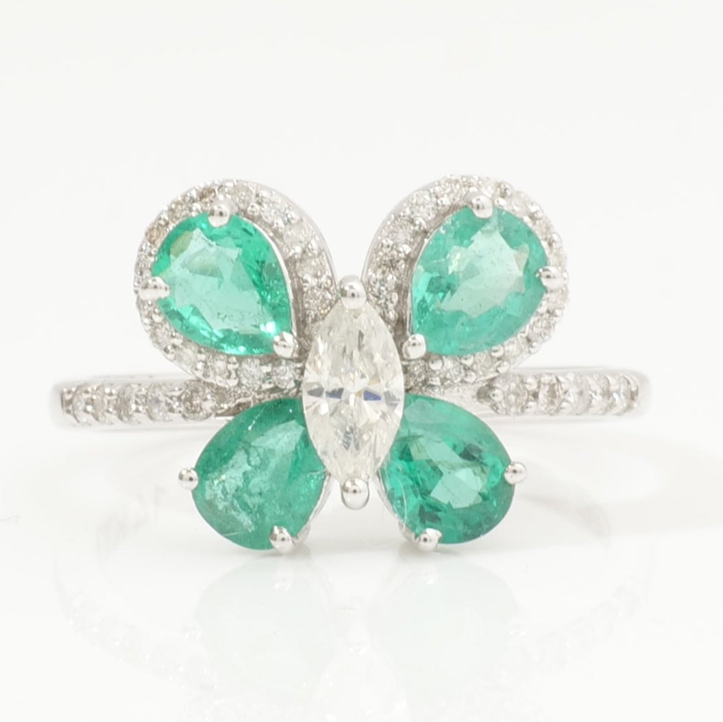 Butterfly Emerald Diamond Ring