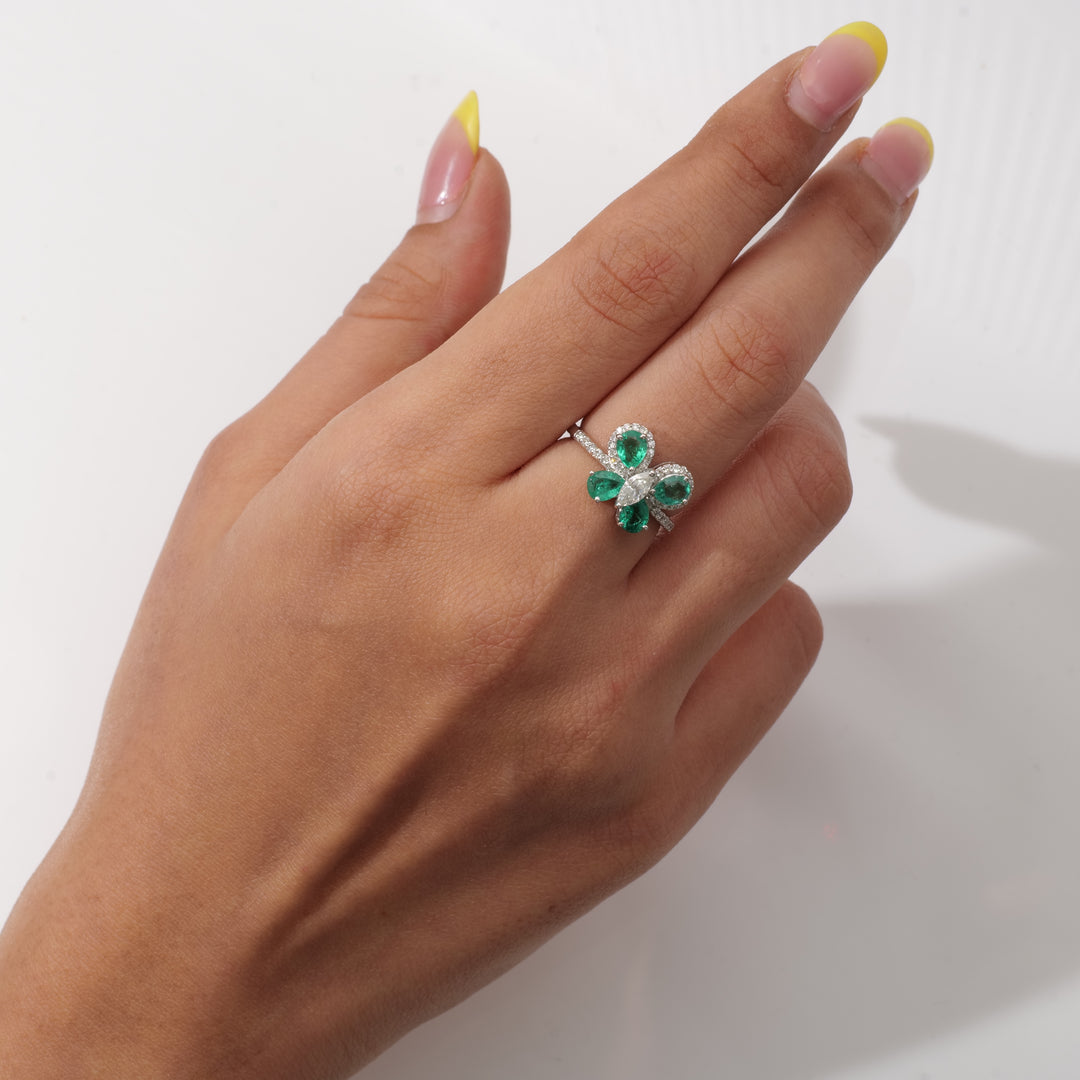 Butterfly Emerald Diamond Ring