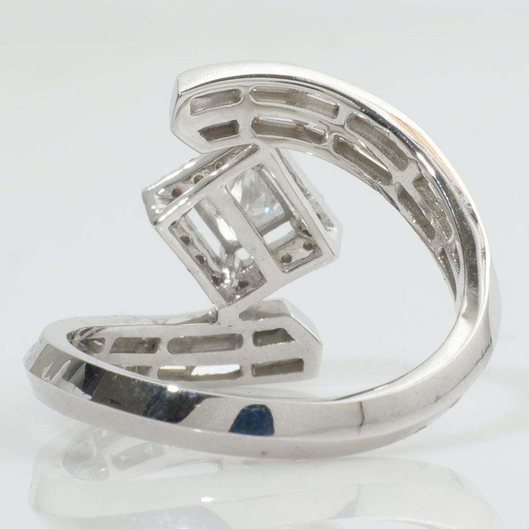 Princess Cut Halo Diamond Bypass Ring