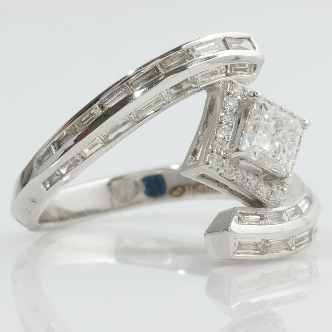 Princess Cut Halo Diamond Bypass Ring