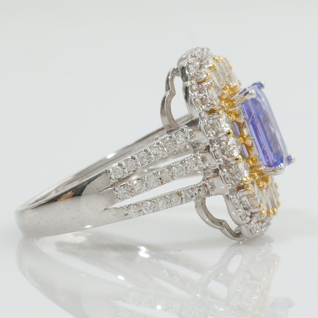 Emerald Cut Tanzanite Diamond Ring