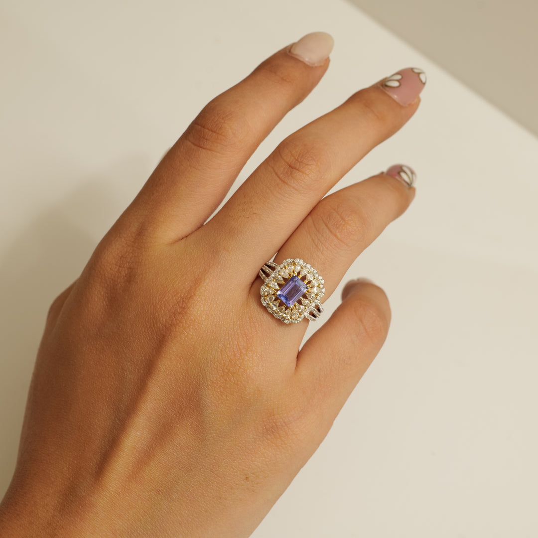 Emerald Cut Tanzanite Diamond Ring