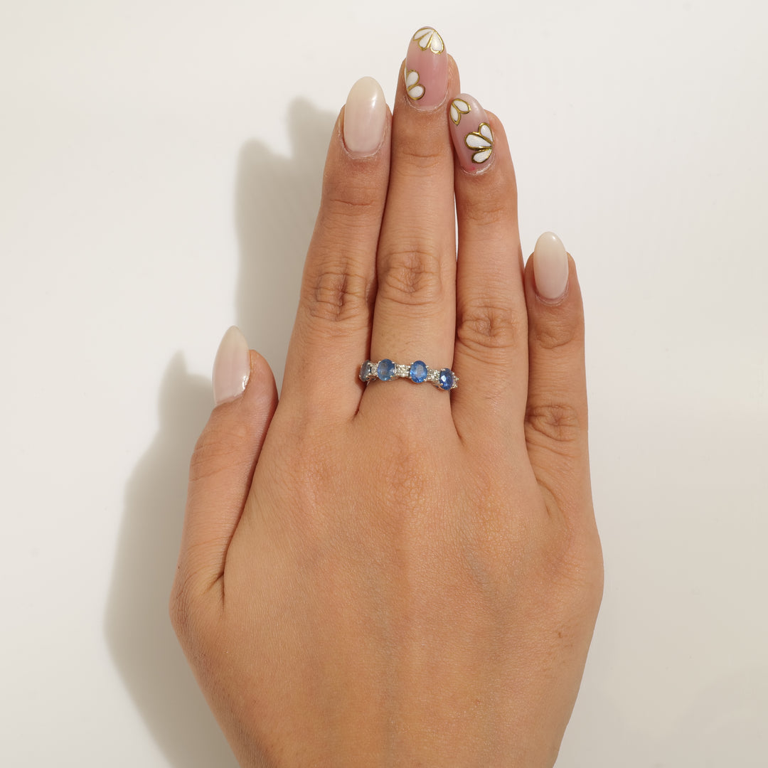 Blue Sapphire Diamond Eternity Band Ring